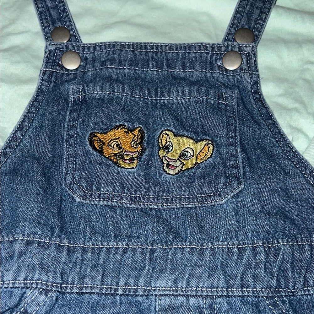 Disney Blue Denim Overalls with Lion King Patch - Picture 2 of 6